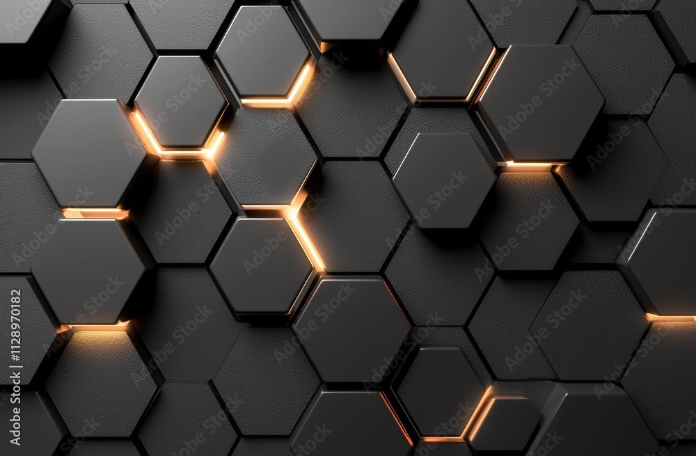 Poster a futuristic 3d depiction of a surface covered in hexagonal patterns.