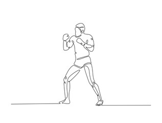 Continuous one line drawing of boxing player wearing boxing gloves. Kingboxing man in single line draw vector illustration. Editable line vector.