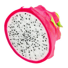 Half  Pitaya isolated. Ripe Dragon fruit or pitahaya  on a white background. Package design element top view. Flat lay.