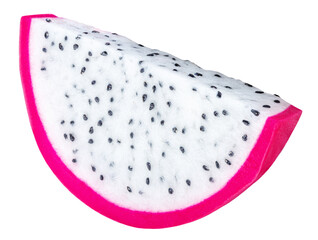 Pitaya isolated. Ripe Dragon fruit or pitahaya piece on a white background. Package design element top view. Flat lay.