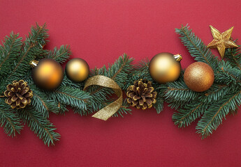 Festive Christmas decorations with golden ornaments, pinecones, and greenery. Perfect for holiday celebrations and seasonal decor
