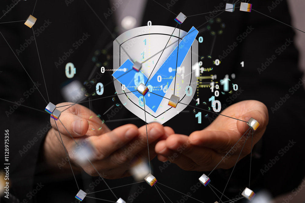 Poster Information technology protected with firewall, secure access and encryption against cyber