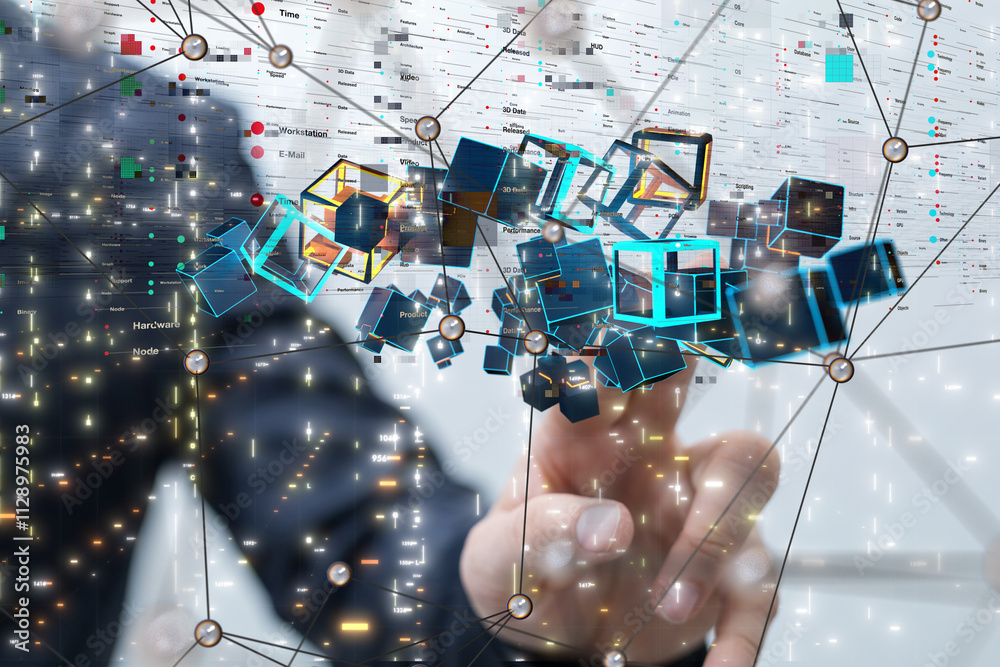 Aufkleber neural network 3d illustration. big data and cybersecurity