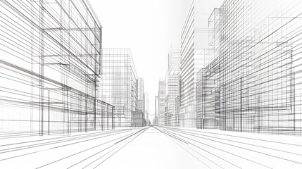 Fototapeta premium Architectural Wireframe Cityscape: A Modern Urban Design Visualization