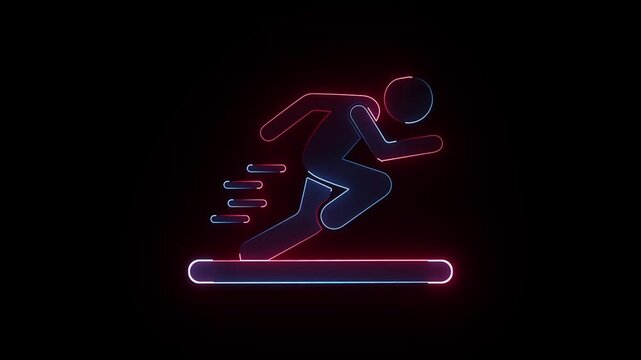 running person icon animation with a glowing neon effect. on a black background video 4k.