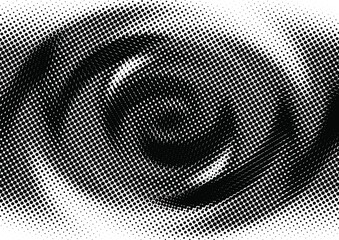 Rippled Halftone Wave Pattern in Monochrome Abstract Design, A black and white abstract a spiral-like shape radial pattern.