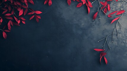 Dark Background with Red Autumn Leaves Arranged Artfully