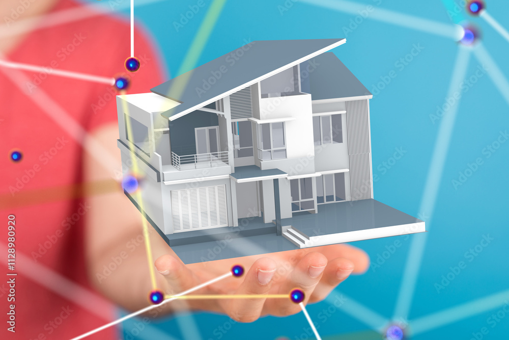 Poster home choice Big data and artificial intelligence concept. Machine learning and cyber mind domination