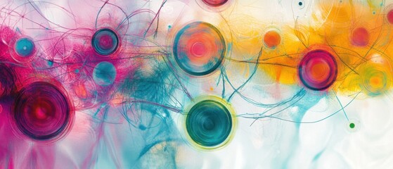 Vibrant Abstract Painting with Interconnected Colorful Circles and Swirls