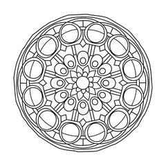 Mandala Black and White Circular Shape Outline - Easy and Beautiful Mandala Design for Coloring Book.