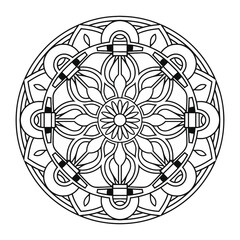 Mandala Black and White Circular Shape Outline - Easy and Beautiful Mandala Design for Coloring Book.