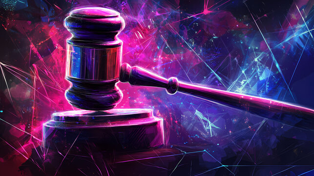 The gavel's echo digital art at the crossroads of law and finance. Echo. Illustration