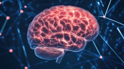 Fototapeta premium Human brain showing Intelligent thinking processing through the concept of a neural network