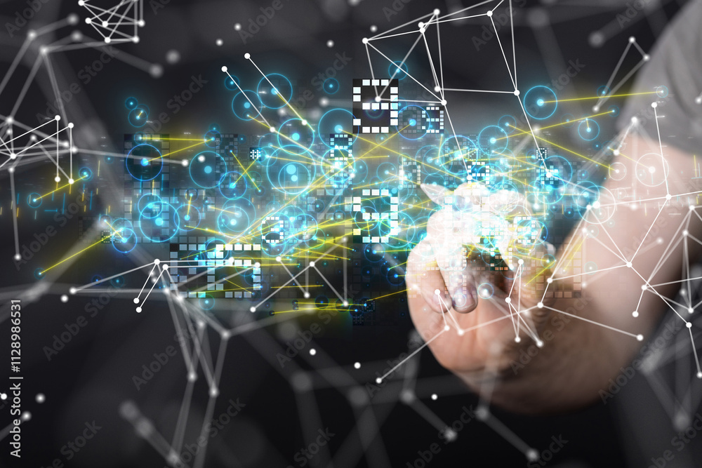 Poster neural network 3d illustration. big data and cybersecurity