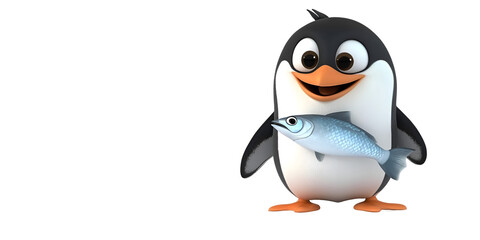 Obraz premium 3D Cartoon Penguin Holding a Fish
