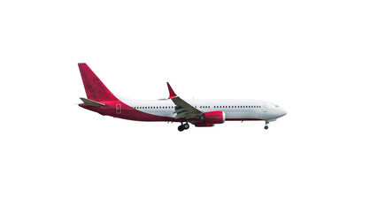 Airplane white and red isolated on white background with clipping path. Element for design.