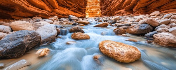 Fototapeta premium Witness the relentless passage of time as a river carves its path through a rugged canyon, a testament to endurance and the unwavering durability of nature This breathtaking image captures the raw