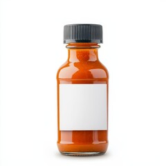 Obraz premium Mini BBQ sauce bottle with a blank white label, Blank label, perfect for sample-sized or gift packaging