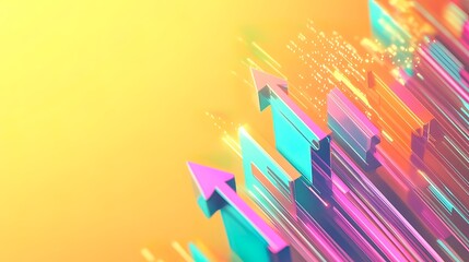 Abstract upward trending arrows on yellow background.