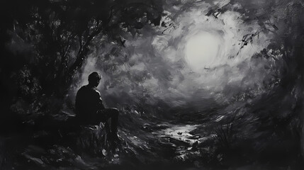 Fototapeta premium Monochrome painting. Echo. Illustration