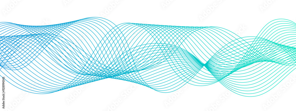 Poster Abstract colorful Blue glowing frequency sound wave with curved lines. Curved wavy lines tech futuristic motion. Geometric technology and frequency gradient lines. Dynamic gradient flowing wave