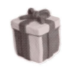 Gift box - Christmas torn out paper sticker in naive halftone collage style. Vector vintage clay toy.