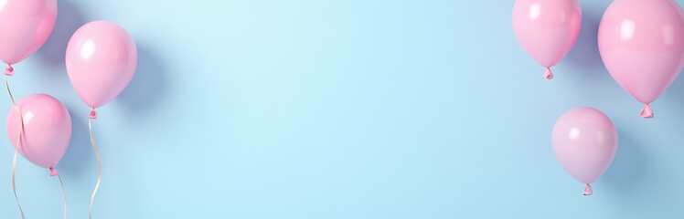 Vibrant pink balloons float above a serene blue backdrop in this whimsical yet joyful party celebration concept image._00001_