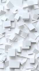 White background with cubes of different sizes and shapes arranged in an abstract pattern, creating a modern minimalist design for various applications