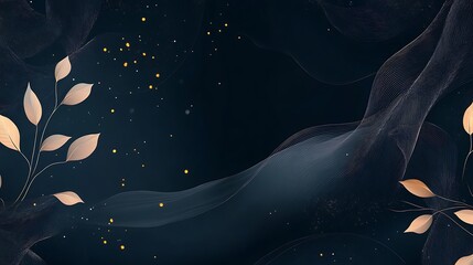 Elegant Gold Leaves Abstract Dark Background Design