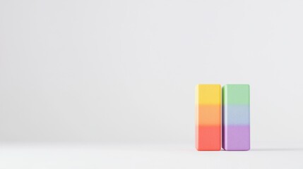 Two colorful blocks stand against a minimalist background, showcasing a gradient of hues that blend harmoniously.