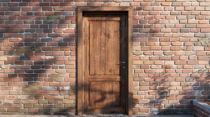 Antique Wooden Door with Brick Wall