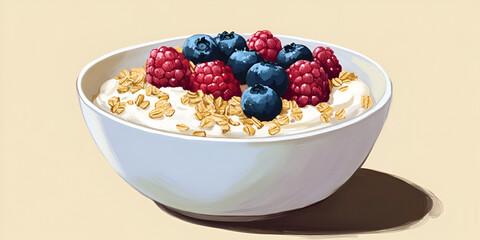Berry Yogurt with Granola and Fresh Fruit Top View