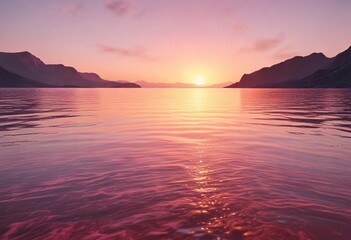 Naklejka premium Soft pink hues and orange tones reflecting off the surface of a body of water, sunset reflection, natural beauty