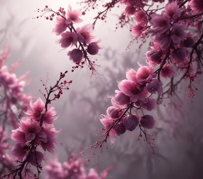 Soft, feathery tendrils of plum-colored gas waft through the air, trailing behind them an aura of tranquility, soft, serene, soothing