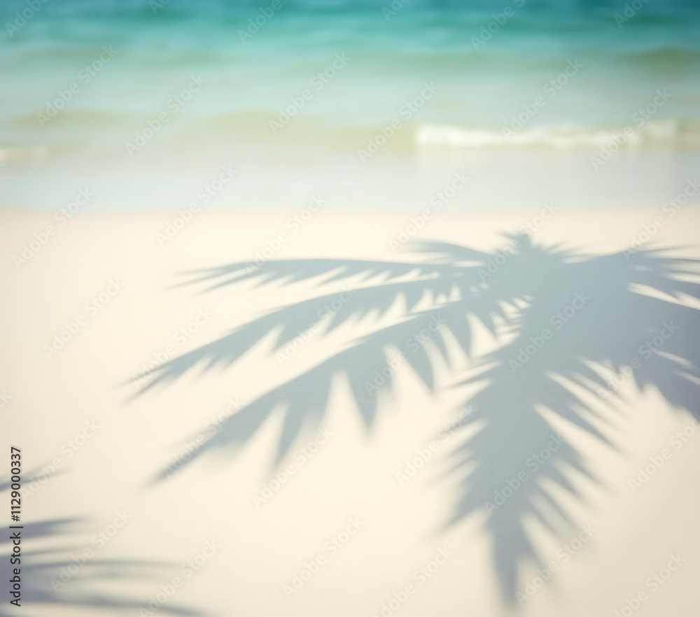 Poster summer and holiday backgrounds feature selective focus on white sand and the shadow of a tree leaf i