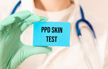text PPD SKIN TEST light blue backround. Medical concept.