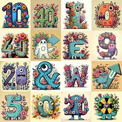 Obraz premium Cartoon Flowers Monster Lettering Typeface. AI generated illustration