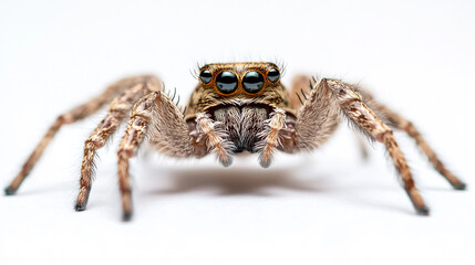 Close-up view of a jumping spider showcasing its detailed features and vibrant eyes