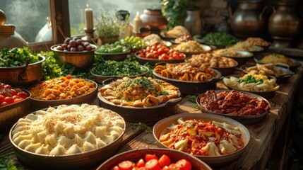 Obraz premium Assortment of traditional Turkish foods on display at local market in Turkey