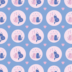 Lovely Cats Pattern with Valentine-Themed Elements
