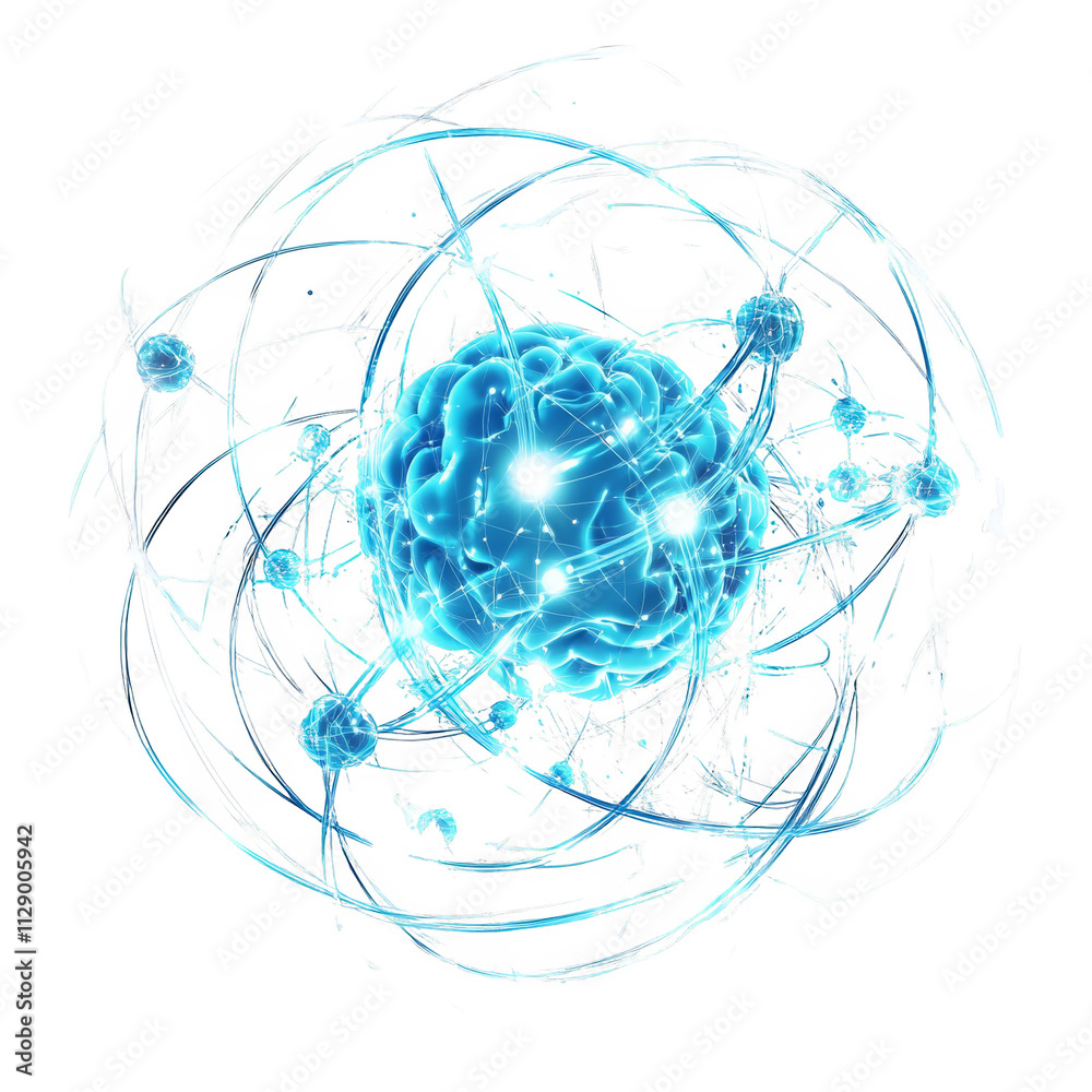 Poster neural glow. digital blue brain with interconnected lines