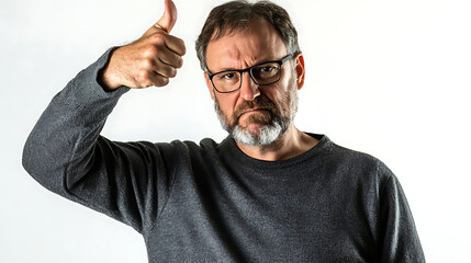 Fototapeta premium A man with glasses and a beard is giving a thumbs up gesture