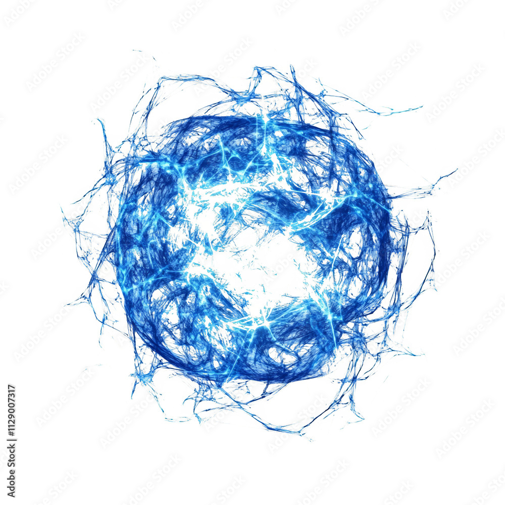 Poster Neural Glow. Digital Blue Brain with Interconnected Lines