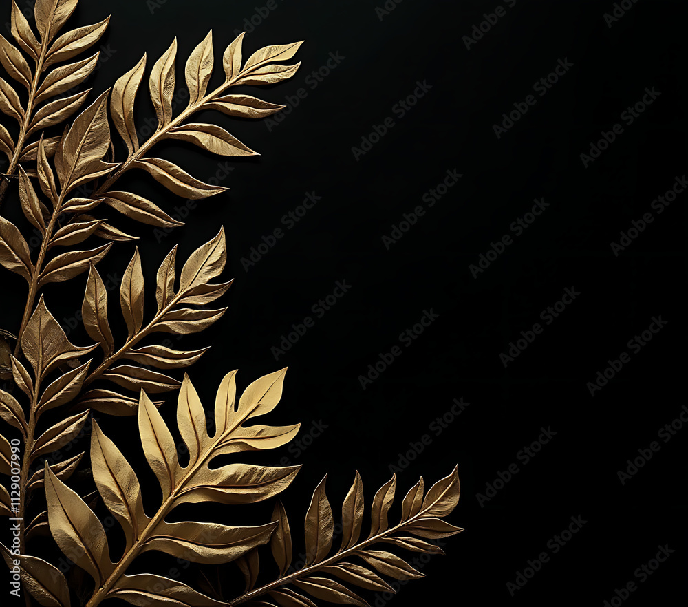 Poster monstera leaf design features tropical leaves with golden hues set against a sleek black background 