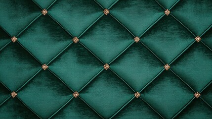 Luxurious Green Velvet Upholstery with Diamond Pattern and Gold Accents