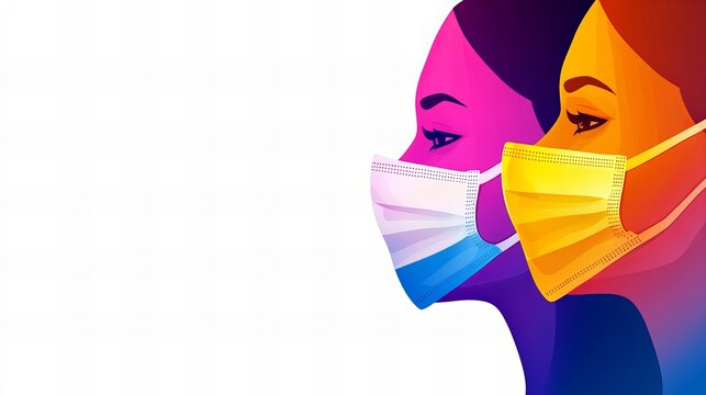 Two women with colorful masks, showcasing diversity and unity in health safety during challenging times.