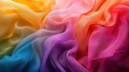 Obraz premium Colorful silk fabric with gradient colors, draped and textured.