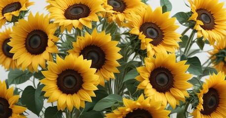 Fototapeta premium A large sunflower bouquet in full bloom on a crisp white background, white background, sunflowers