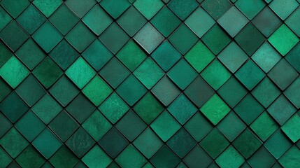 Textured Green Tiles Arrangement in Geometric Pattern Background