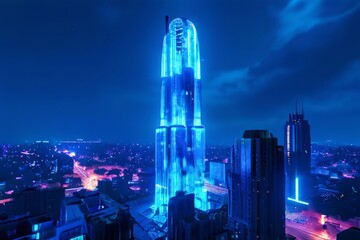 Obraz premium of small blue bubbles clustered togetherunk tower a towering sky